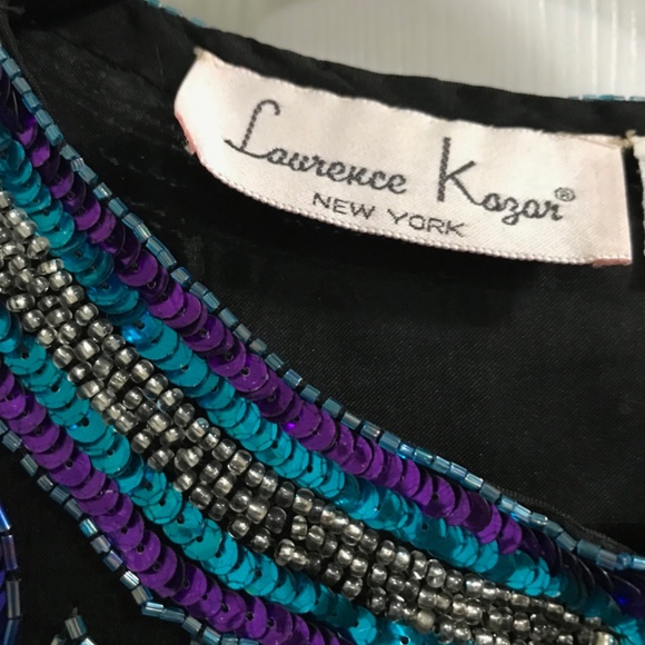 Laurence Kazar Vintage Jacket Large Peacock Blue/Green Sequins - Picture 5 of 6